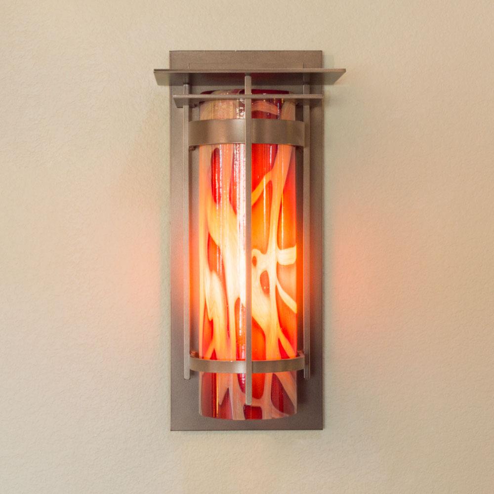 BANDED WITH TOP PLATE Outdoor Medium Sconce with Blown Glass