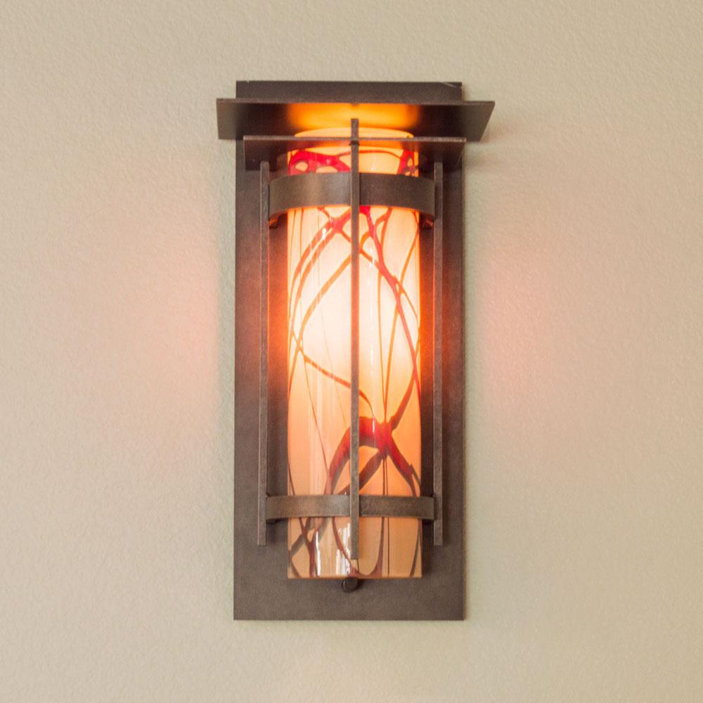 BANDED WITH TOP PLATE Outdoor Medium Sconce with Blown Glass