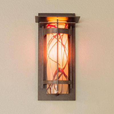 BANDED WITH TOP PLATE Outdoor Medium Sconce with Blown Glass