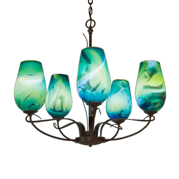 FLORA Chandelier 5 Arm Uplight with Blown Glass