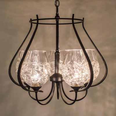 FLORA Chandelier 5 Arm Up with Basket and Blown Glass