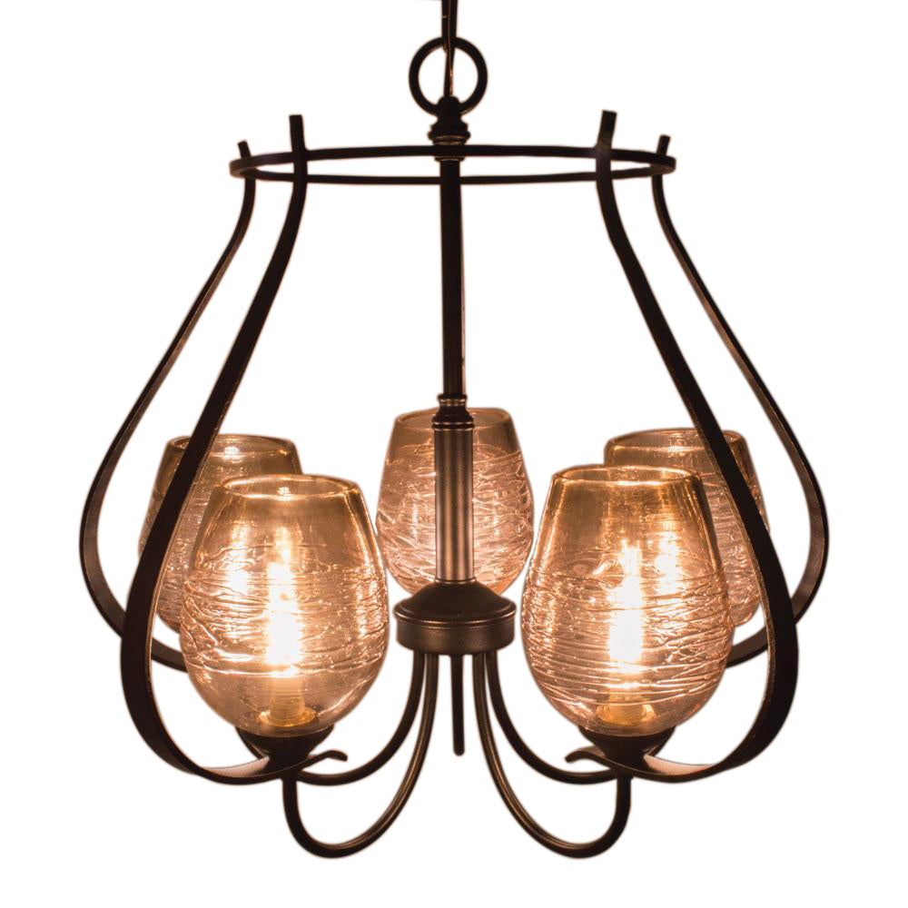 FLORA Chandelier 5 Arm Up with Basket and Blown Glass