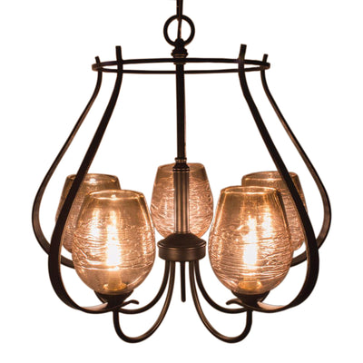 FLORA Chandelier 5 Arm Up with Basket and Blown Glass