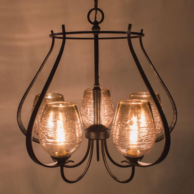 FLORA Chandelier 5 Arm Up with Basket and Blown Glass