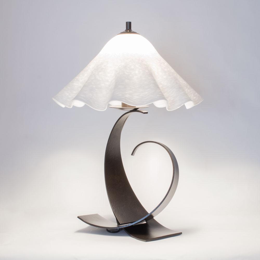 FULLERED IMPRESSIONS OPPOSED CURVES Small Table Lamp with Blown Glass