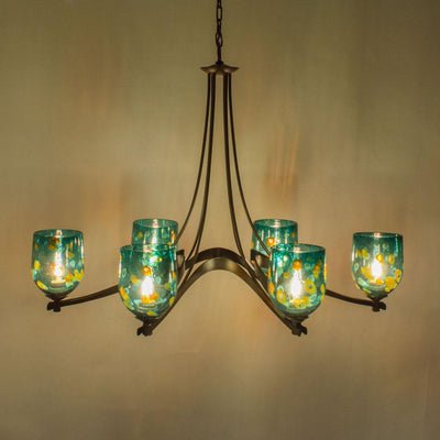 OVAL RIBBON Chandelier 6 Arm Up with Blown Glass