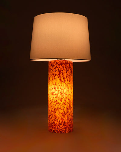 Glass Table Lamp with 3-way Lighted Cylinder Base and Fabric Shade