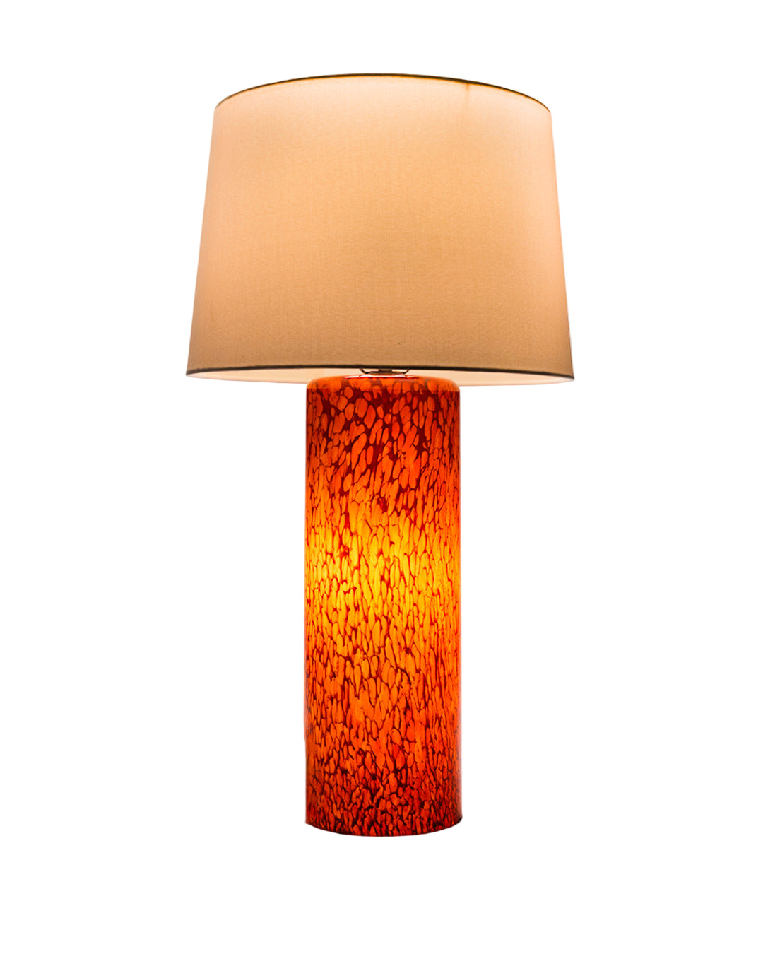 Glass Table Lamp with 3-way Lighted Cylinder Base and Fabric Shade