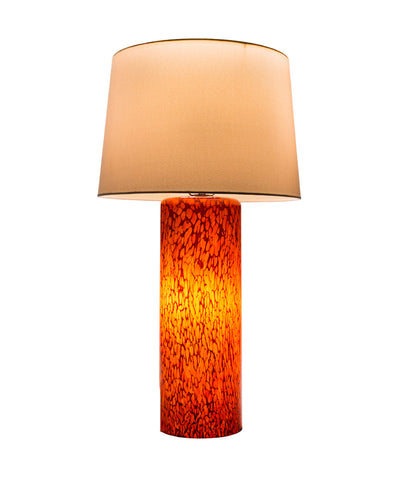 Glass Table Lamp with 3-way Lighted Cylinder Base and Fabric Shade
