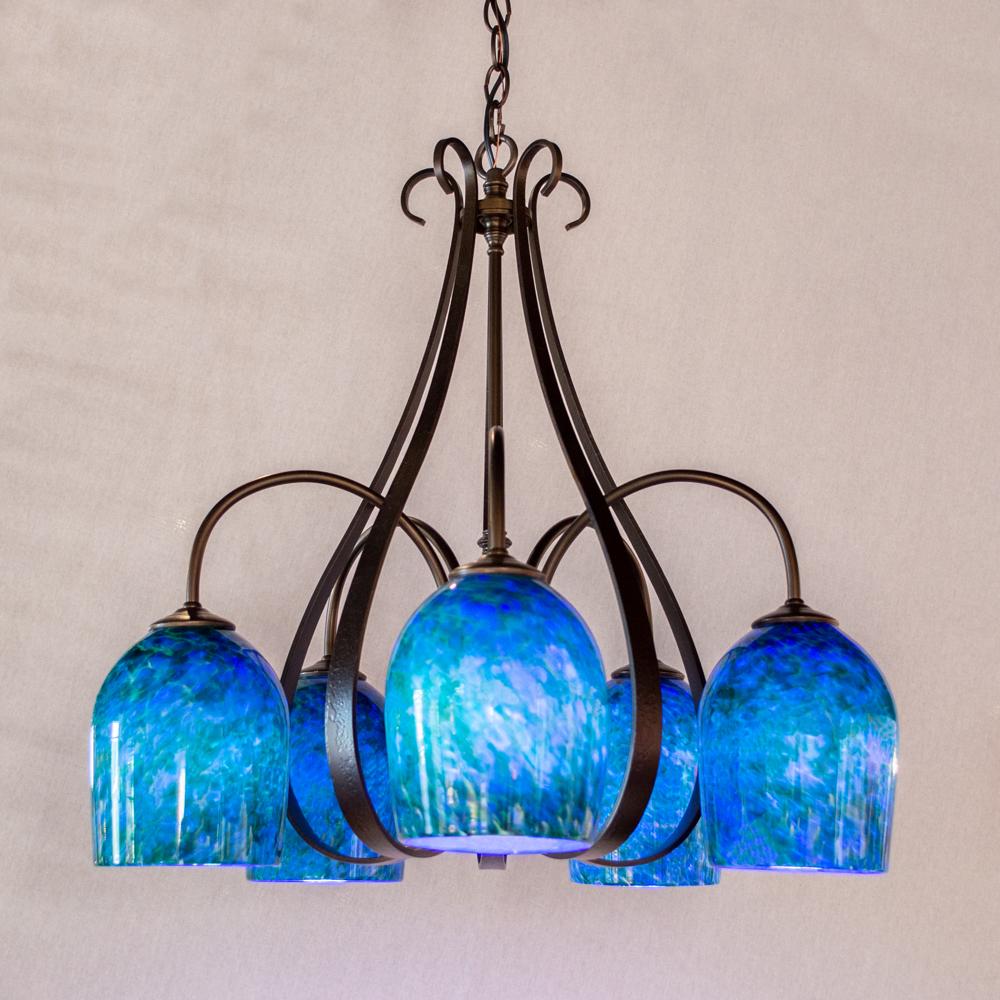 SWEEPING TAPER Chandelier 5 Arm Down with Blown Glass