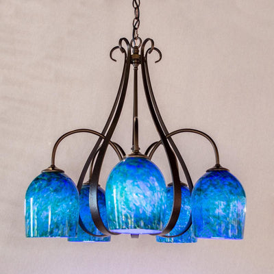 SWEEPING TAPER Chandelier 5 Arm Down with Blown Glass
