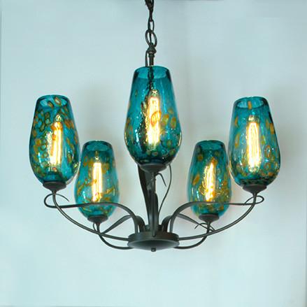 FLORA Chandelier 5 Arm Uplight with Blown Glass