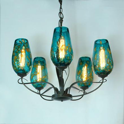FLORA Chandelier 5 Arm Uplight with Blown Glass