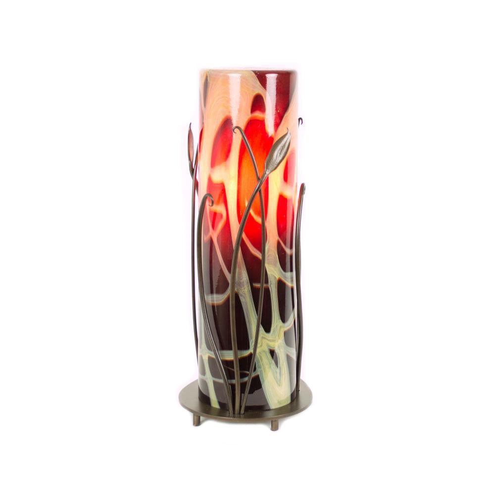 FORGED LEAVES CYLINDER Table lamp with Blown Glass