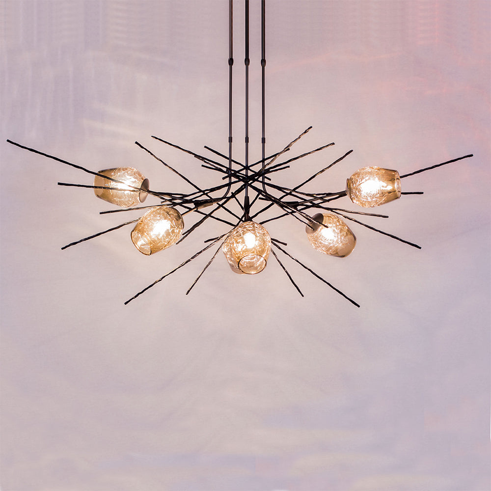 GRIFFIN Adjustable 6 light pendant with Blown Glass