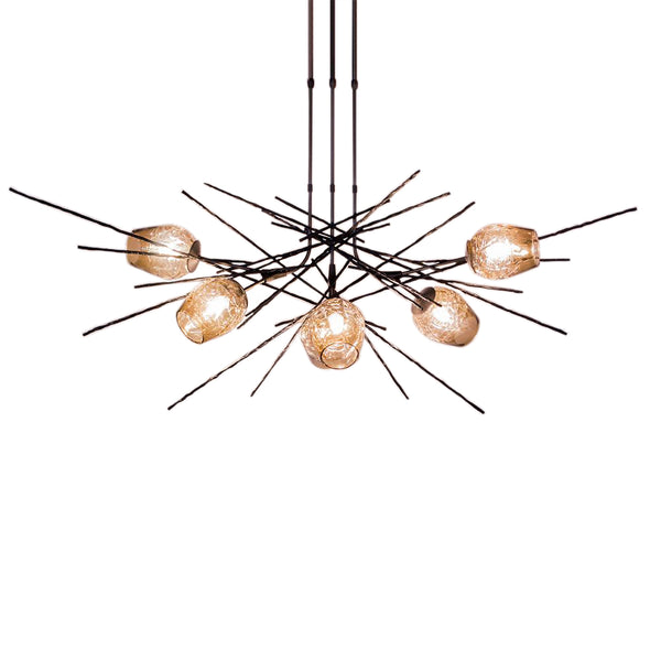 GRIFFIN Adjustable 6 light pendant with Blown Glass