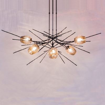 GRIFFIN Adjustable 6 light pendant with Blown Glass