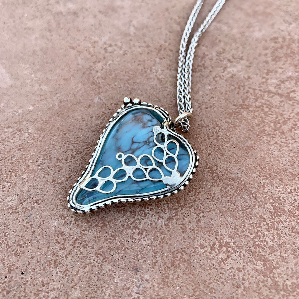 Kristin Miller Heart Light Blue and Clear Art Glass Pendant