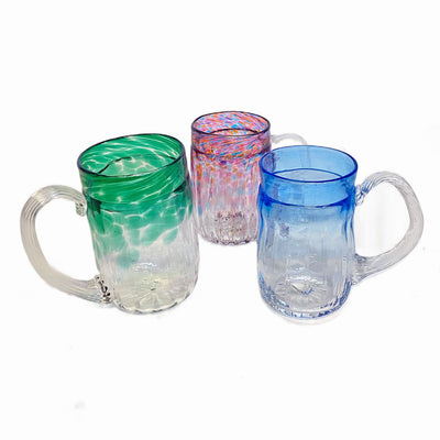 These hand blown variations of glass mugs create the perfect opportunity for a cool drink in the heat of summer.