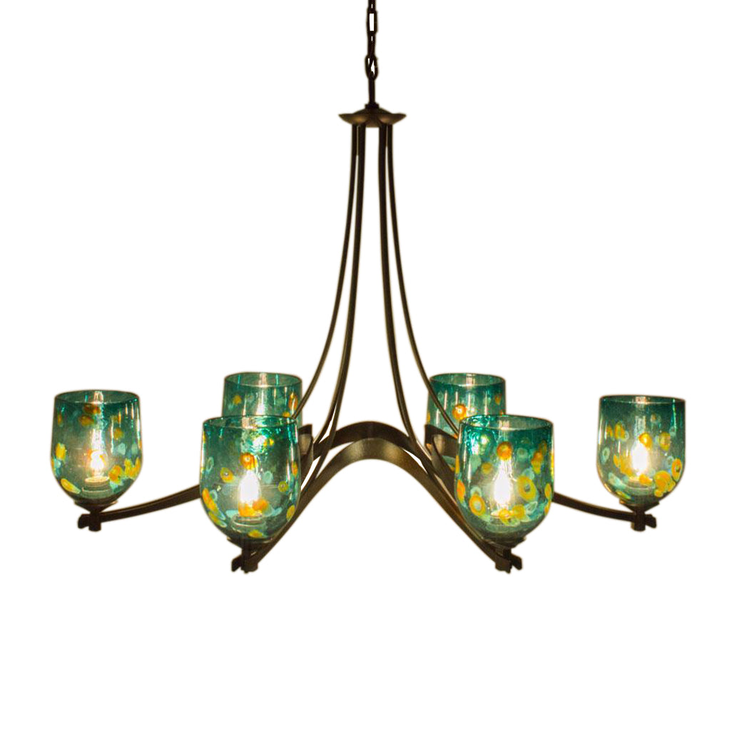 OVAL RIBBON Chandelier 6 Arm Up with Blown Glass