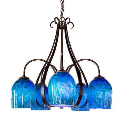 SWEEPING TAPER Chandelier 5 Arm Down with Blown Glass