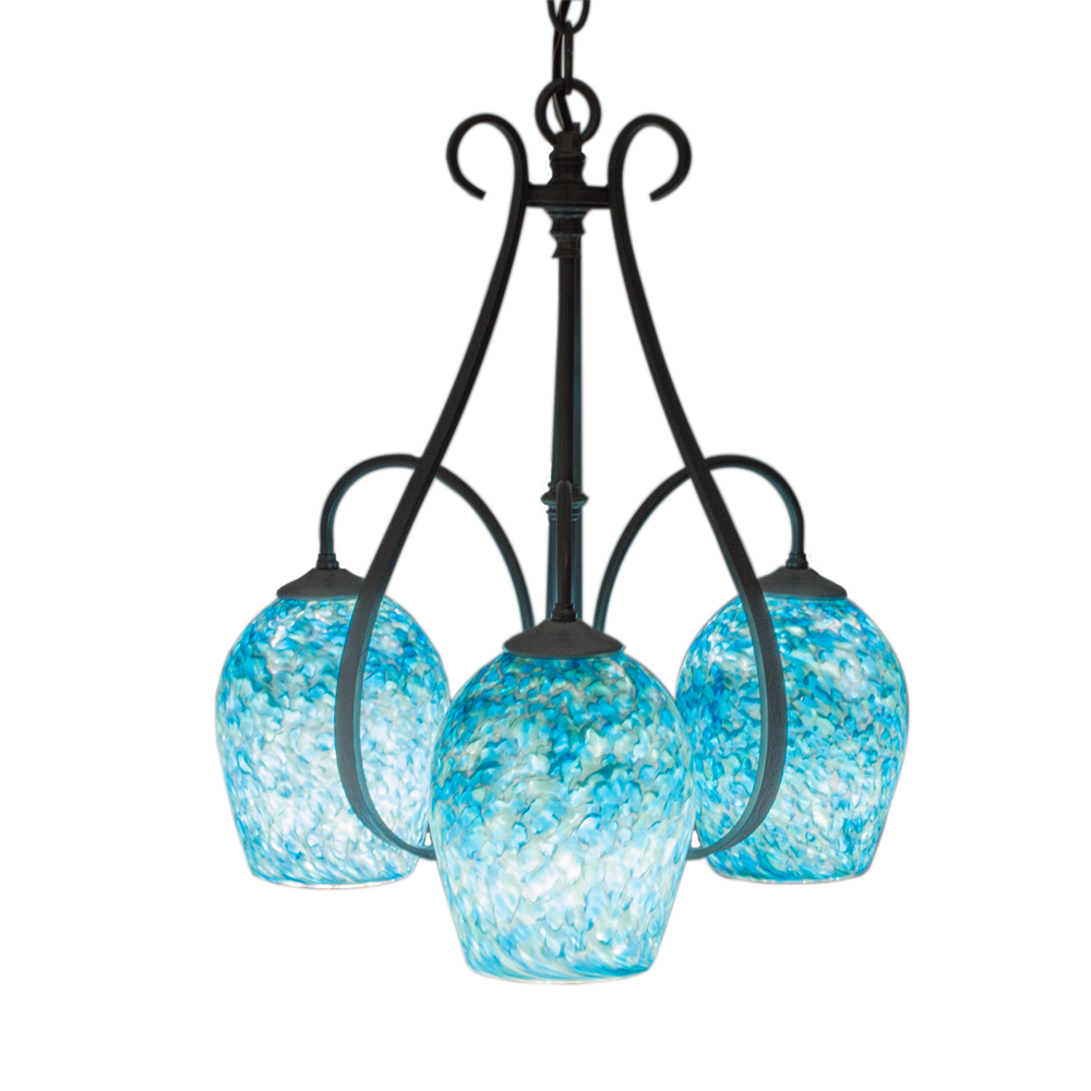 SWEEPING TAPER Chandelier 3 Arm Down with Blown Glass