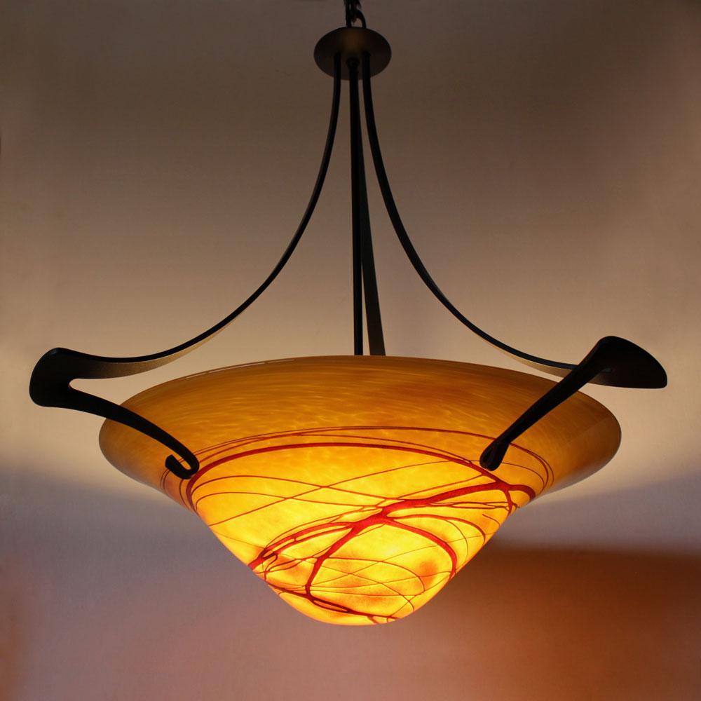 pendant lighting for entertainment area with handmade shade