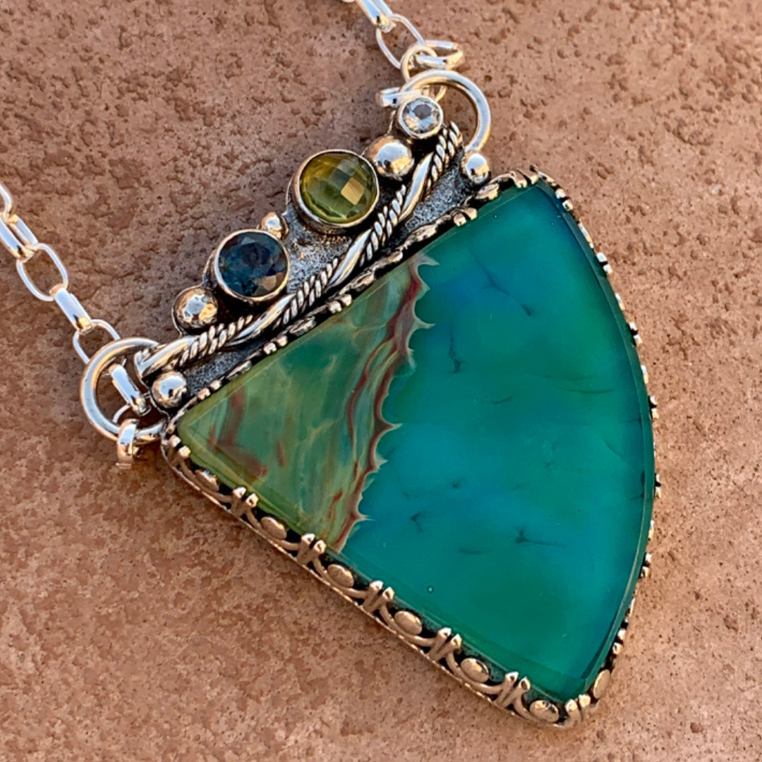 Kristin Miller Handcrafted WGW Art Glass London Topaz Pendant