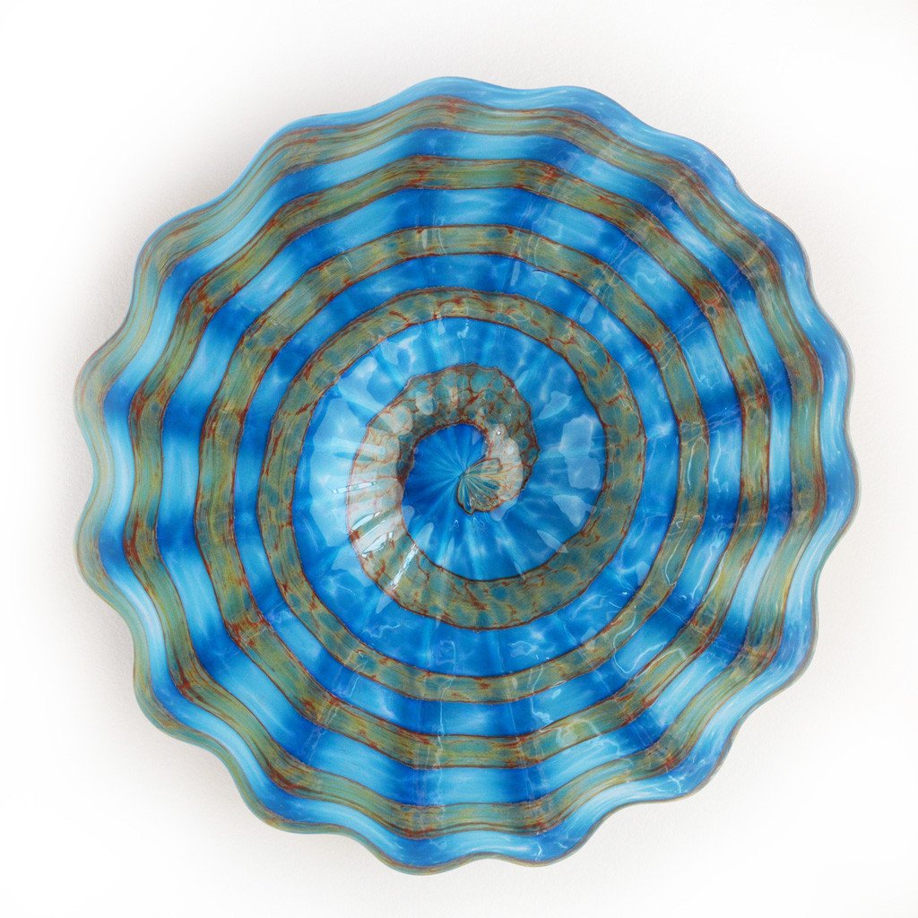 aqua blue art glass platter