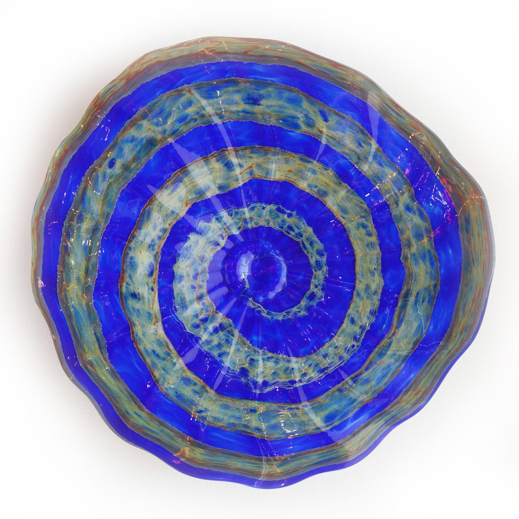 blue art glass platter