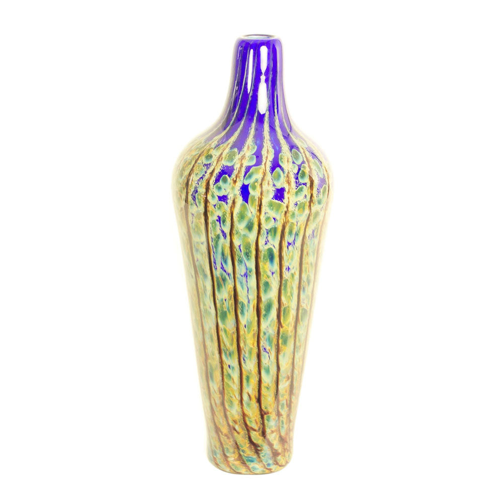 hand blown glass tall vase blue yellow red