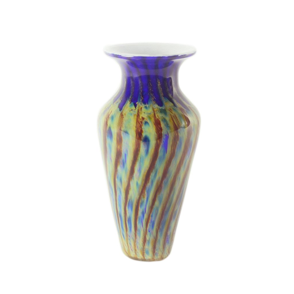hand blown glass vase blue yellow red