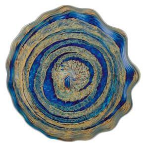 blue art glass platter