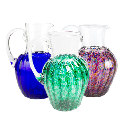 hand blown glass pitcher green blue multi colored